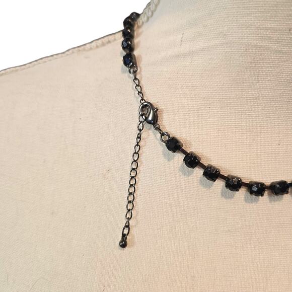 Vintage Necklace Statement Bib Faceted Black Rhinestone Adjustable Chunky Glam - Picture 3 of 7